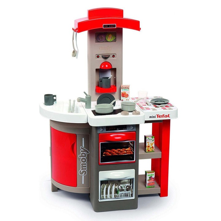 Bucatarie electronica pliabila pentru copii Ikonka, alba, gri, rosie, 22 accesorii, 65x36x93cm