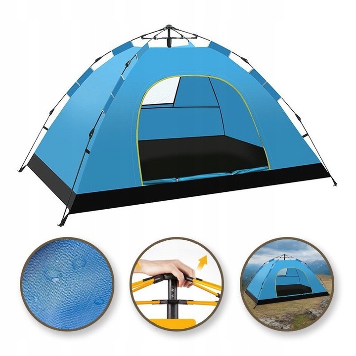 Cort camping 2-3 persoane, 200x140x115cm, albastru, set complet