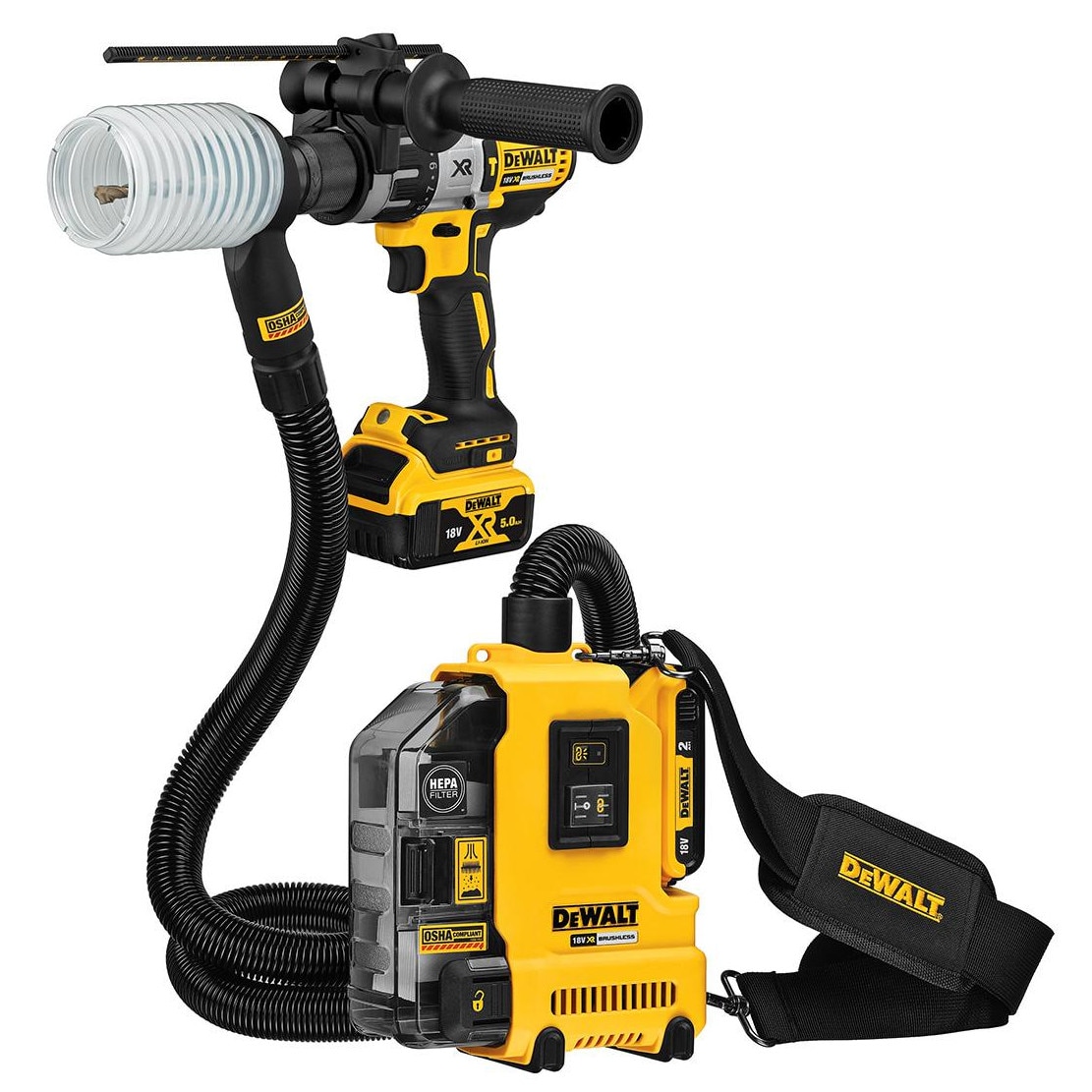 Aspirator fara fir 18V DeWALT DWH161, motor fara perii, filtr HEPA, 2Ah, 9 l/s, set complet in valiza TSTAK II