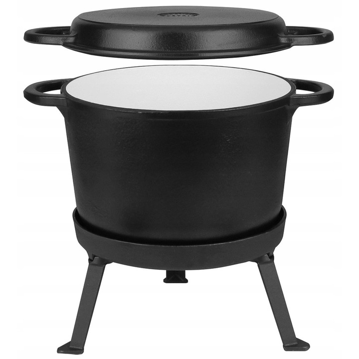 Kociolek Stojac Rossner 10l, Emaliat, cu Pokrywa Grillowa, 15kg, Zeliw