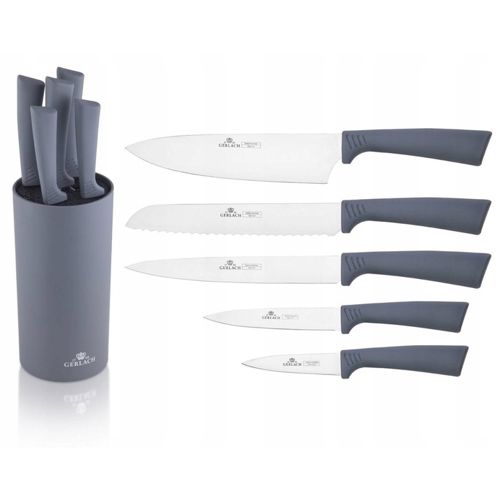 Set de cutite Gerlach Smart 5 piese, inox, antiderapant, gri