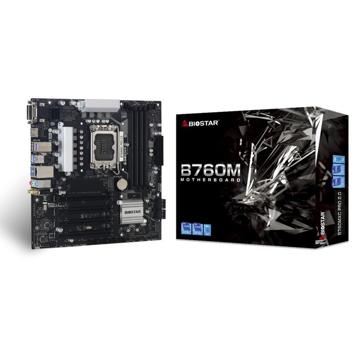 BIOSTAR B760MXC PRO 2.0 alaplap, 4 DIMM foglalat, 128 GB, Micro ATX, 244x244mm