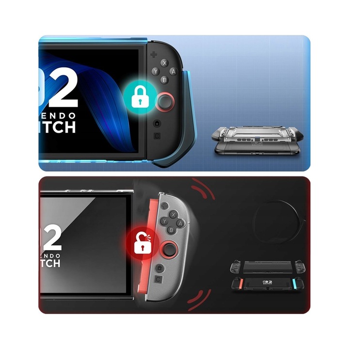 Etui pancerne pentru Nintendo Switch 2, Supcase Blade, protectie inalta, culoare inchisa, set complet