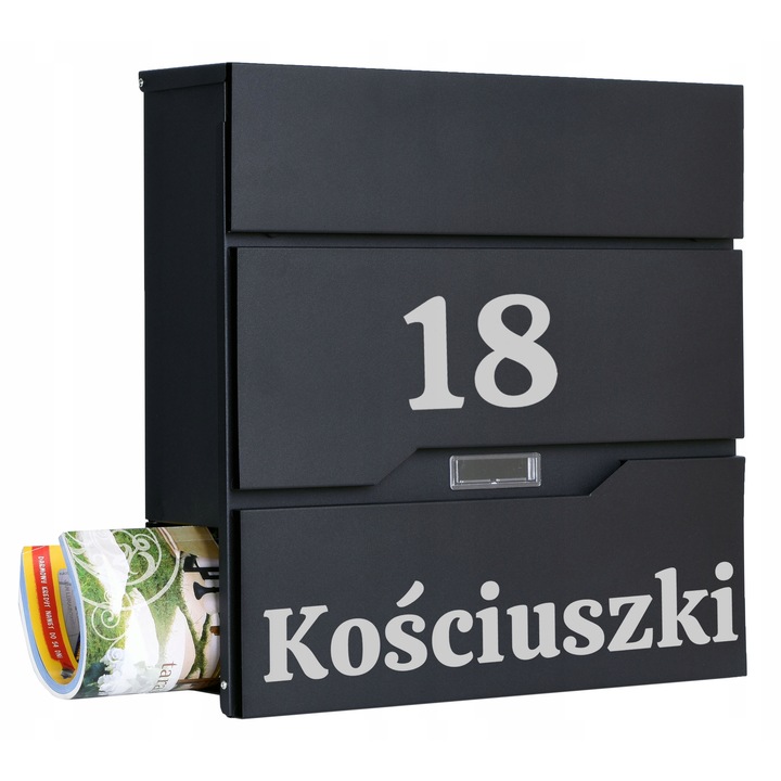 Skrzynka postala cu suport pentru ziare, Gockowiak, neagra, 37x37x11cm, personalizabila