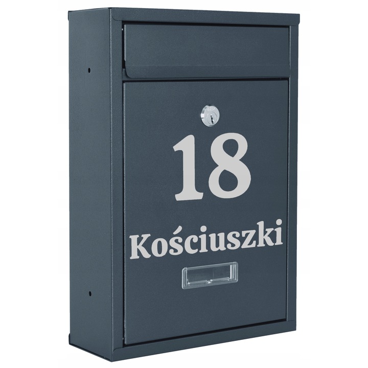 Skrzynka postala Gockowiak antracit, din otel galvanizat, rezistenta la intemperii, 32x21,5x8,5cm, cu 2 chei, personalizabila