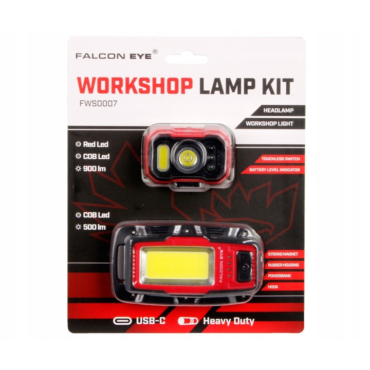 Комплект фенер MacTronic FWS0007, 900lm, челник и работна лампа, USB-C, 64,5x43,3x40mm, 111x61x35mm