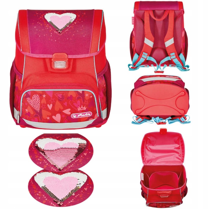 Herlitz Loop Sweet Hearts iskolatáska, 16l, 37x31x22cm, súlya 1kg alatt, ORALITE fényvisszaverő elemek, lányoknak 6-9 éves korig