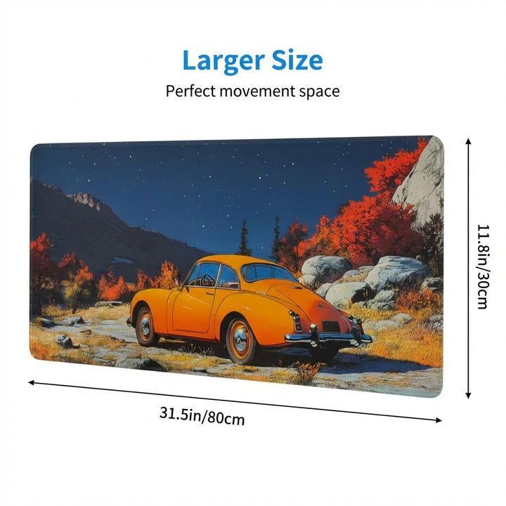 Mousepad Gaming, Galben/Multicolor, 800x300x2mm, design peisaj cu masini sport galbene