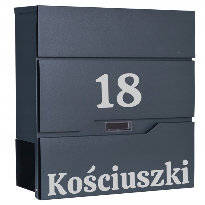 Skrzynka na listy cu gazetnik, Gockowiak, antracit, 37x37x11cm, rezistenta la intemperii, inchisa cu cheie, set cu 2 chei si kit de montaj