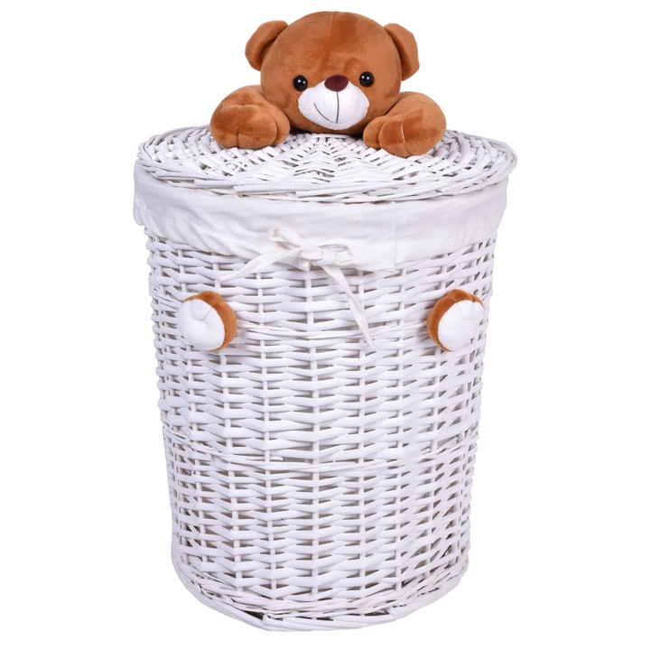 Cos de rufe Gockowiak, 40L, 36x43cm, alb, cu captuseala din in si plus