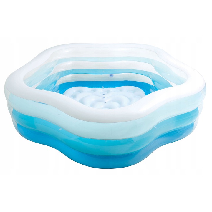 Piscina gonflabila Intex Summer Colors, bazin pentru copii, forma stea, cu dno gonflabil si dop de scurgere, albastru/transparent, 185 x 180 x 53 cm, 466 l