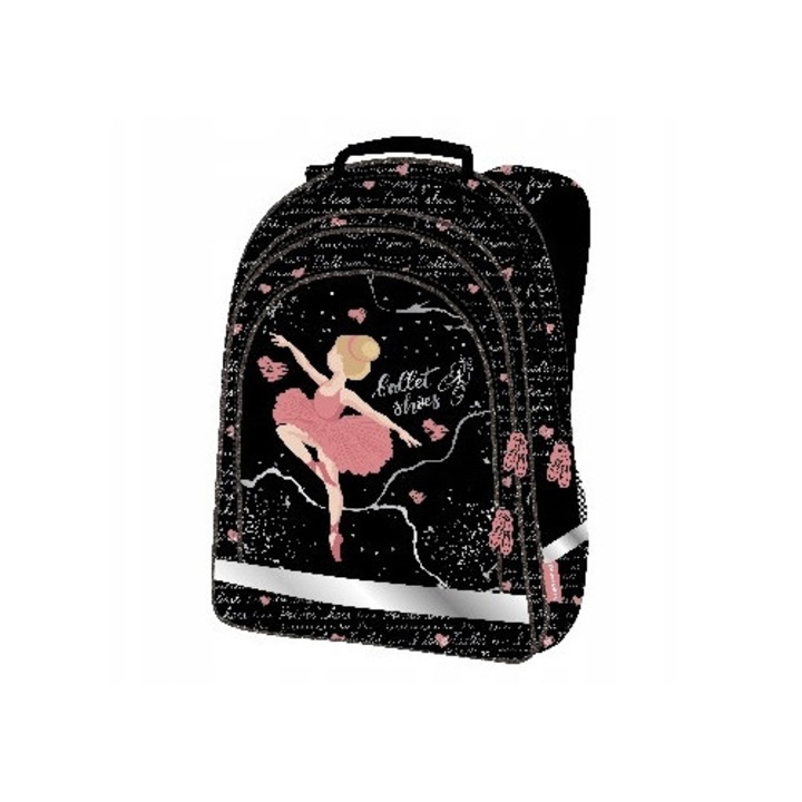 Iskolatáska BALETNICA, Derform, 38x28x18cm, vízálló, könnyű, rózsaszín