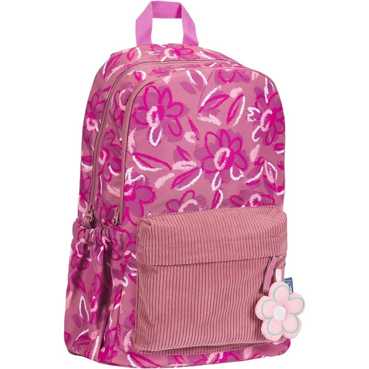 Iskolatáska Oxford, 26 l, sötétrózsaszín, 43x29x15cm, virágos design