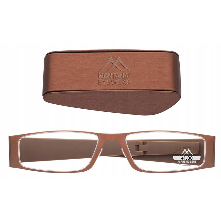 Ochelari de vedere Montana, oprawa pliabila, corectie +2.50, culoare brown mat, set cu etui si stergator