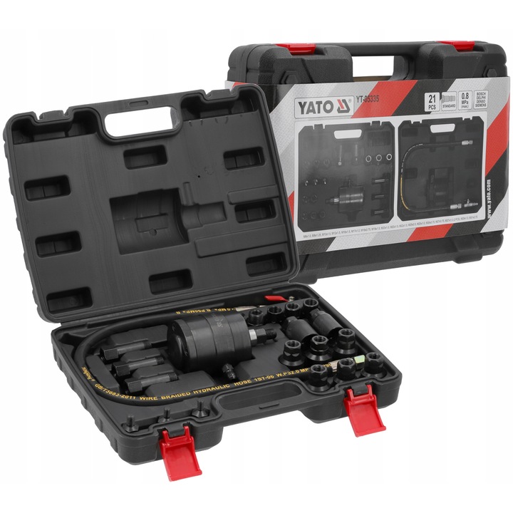 Set de unelte pneumatice Yato pentru demontare injectoare 21 elemente, 3.8 kg, plastic, standard