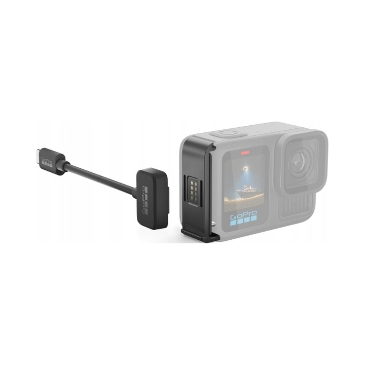 Магнитен кабел за зареждане GoPro Contacto, захранващ кабел за HERO13/12/11/10/9, кабели 0,5 м и 1,2 м, USB-C адаптер за Volta, черен, комплект