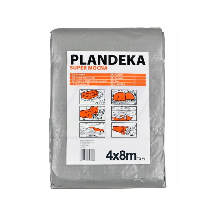Plandeka Super Mocna Wimar, 4x8m, 160g/m², argintie, rezistenta la apa si inghet