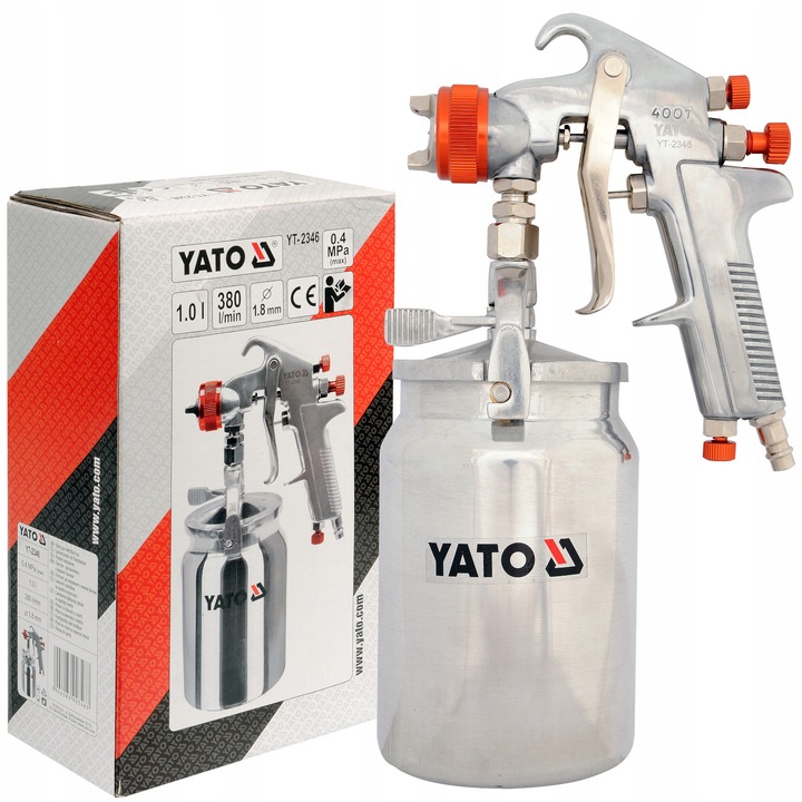 Pistol de vopsit Yato HVLP cu rezervor inferior 1L, duza 1.8mm, aluminiu, 0.96kg