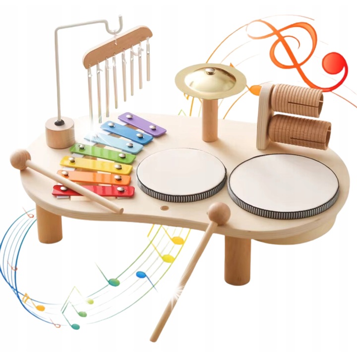 Szenzoros manipulációs tábla, zenei, ütős, oktató cintányérok, többszínű, 39x23x8,1cm, készlet