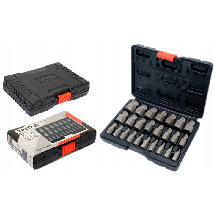 Set de 25 unelte Yato pentru indepartarea suruburilor deteriorate HEX, TORX, SPLINE, 3x23mm