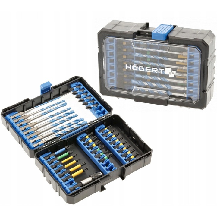 Set de 35 bitle de impact cu burghie universale, 1/4", Hoegert Technik, din otel S2, rezistente la deformare