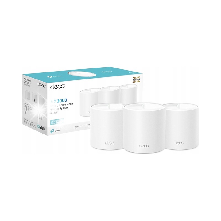 Router wireless TP-Link Deco X50 Pro, WiFi 6, 3,0 Gbit/s, 2 porturi 2,5 Gb/s, set 3 bucati, alb, 11x11x11,4cm