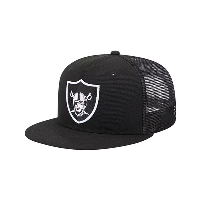 Sapca baseball ajustabila unisex, asskanaer, Sapca trucker cu capsa pe partea din spate Las Vegas Raiders, Respirabil, Crema de protectie solara, Pentru toate sezoanele, Spalat, Pentru pescuit, alpinism, Bumbac, 55.8-63.5 cm standard, Negru