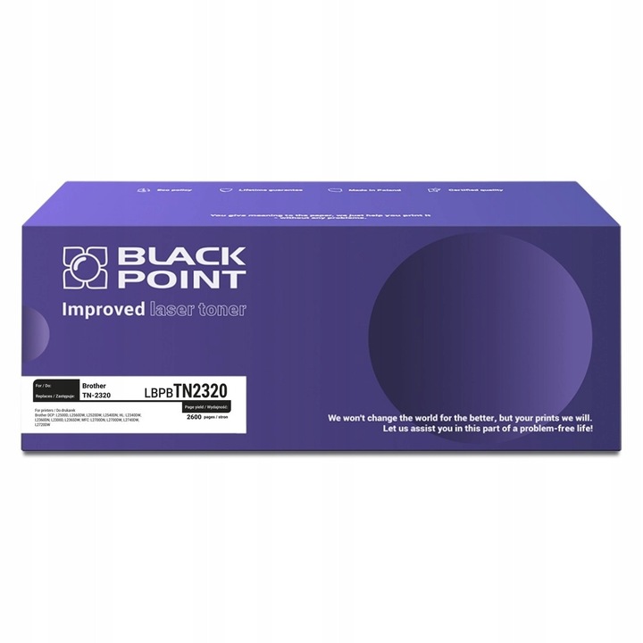 Toner/Cartus Black Point TN-2320, kompatibilis Brother DCP/HL/MFC nyomtatókkal, kapacitás 2600 oldal (5% fedettség), Fekete, 1 db