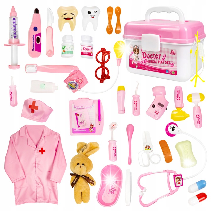 Комплект за игра на доктор Click4TOYS, розов, с аксесоари