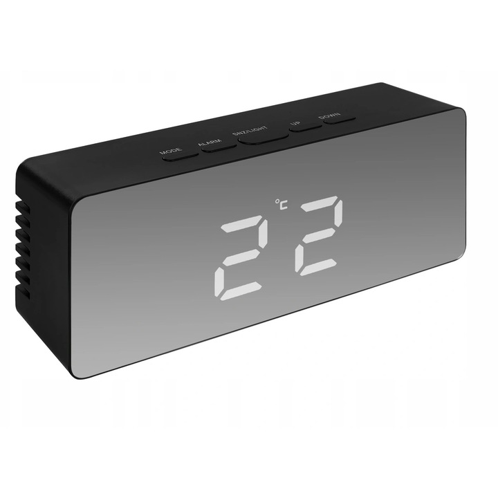 4 az 1-ben falióra, Izoxis, riasztó, hőmérő, fekete, 14x5,5x3,5cm