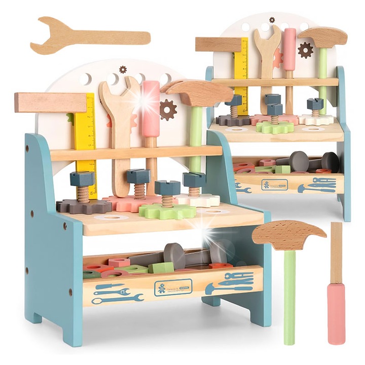 Комплект дървена работна маса за деца, click4TOYS, 27x21x14см, многоцветен