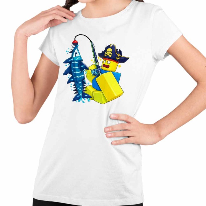 Tricou Copii Fete Noob Pescar Roblox Fish it Sea Monster, Fehér