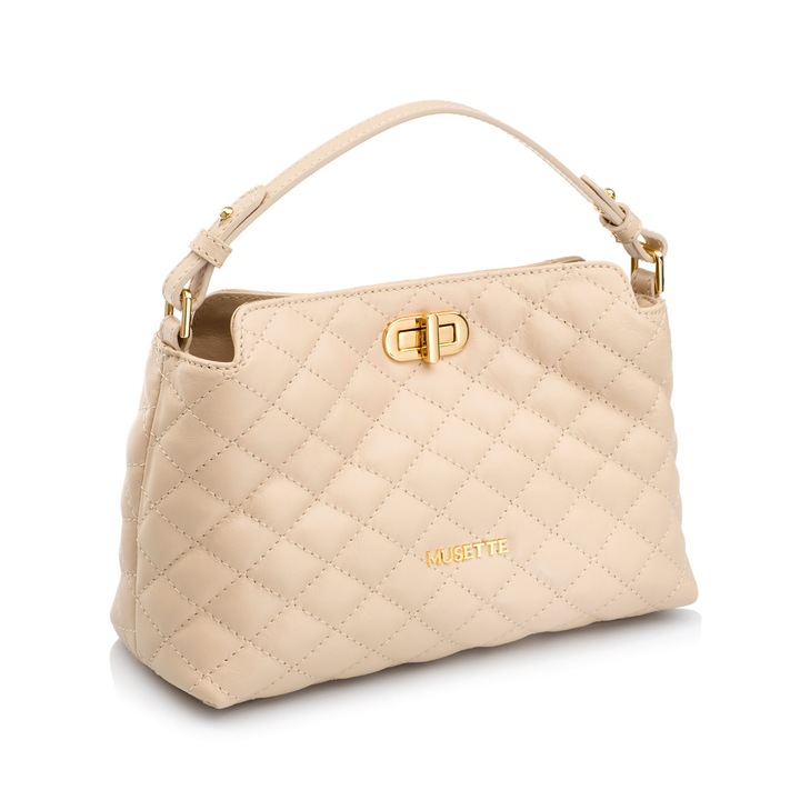 Geanta dama de umar, Musette, BONNIE, Piele naturala, Bej, 27 x 6 x 16 cm