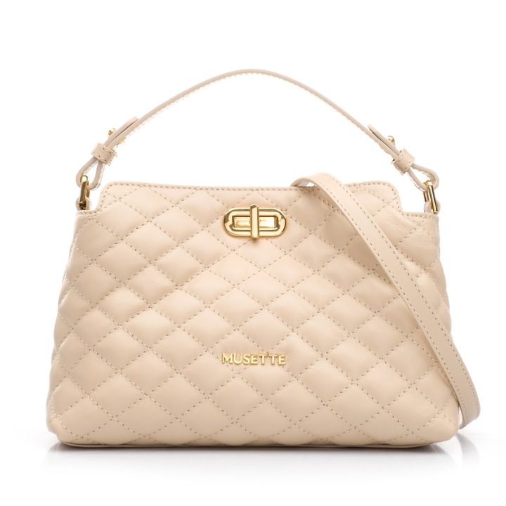 Geanta dama de umar, Musette, BONNIE, Piele naturala, Bej, 27 x 6 x 16 cm