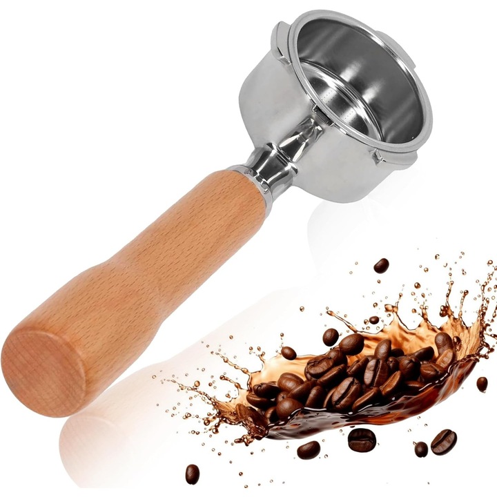 Portafiltru fara fund 51mm cu 3 urechi pentru aparate de cafea Delonghi EC680/EC685, Caltucus Core®, capacitate dubla, inox 304