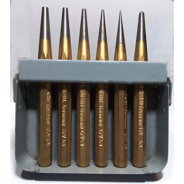 Set 6 piese perforatoare Rennsteig otel inalt aliat aurit 1-5mm cutie metalica
