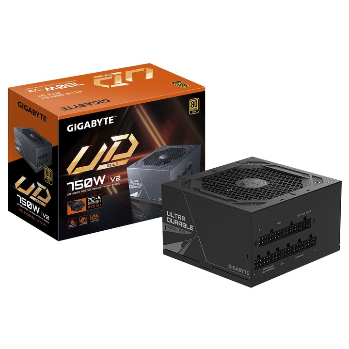 Gigabyte UD750GM PG5 V2 750W 80 PLUS Gold PC tápegység, aktív, fekete, 150x140x86mm