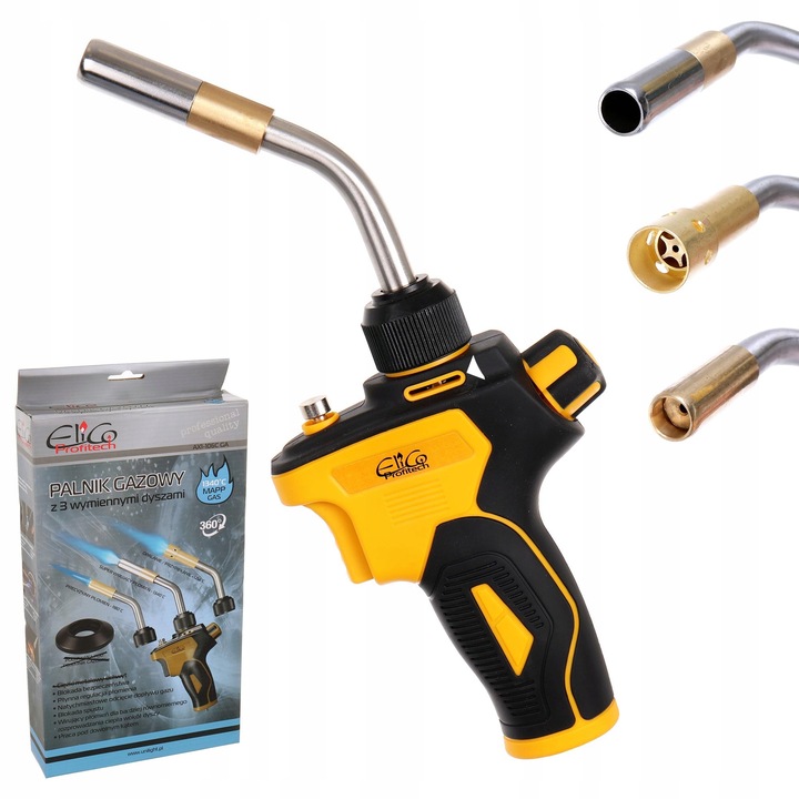 Arzator de gaz, ElicoTech AX1-106CGA, 3 duze interschimbabile, 2.1 kW, gaz MAPP, 13cm flacara