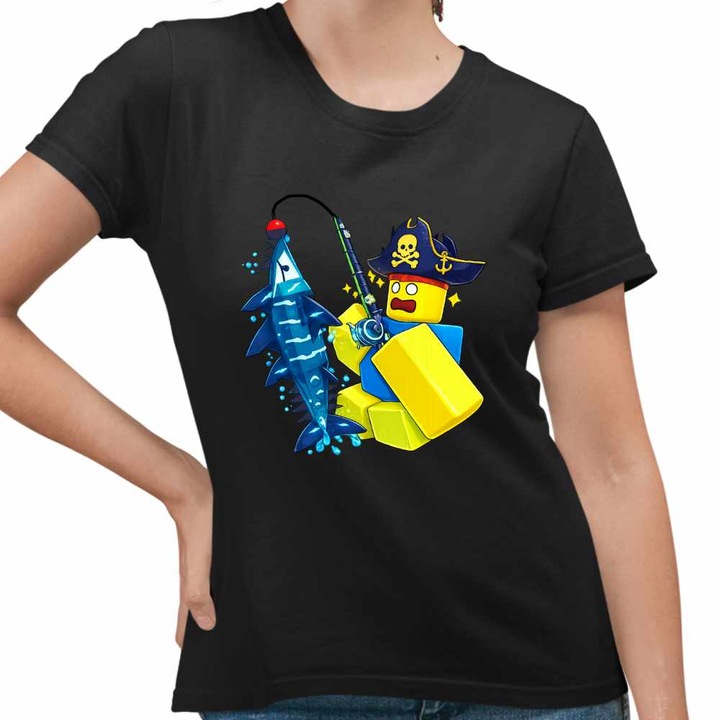 Tricou Femei Noob Pescar Roblox Fish it Sea Monster, negru, marime S
