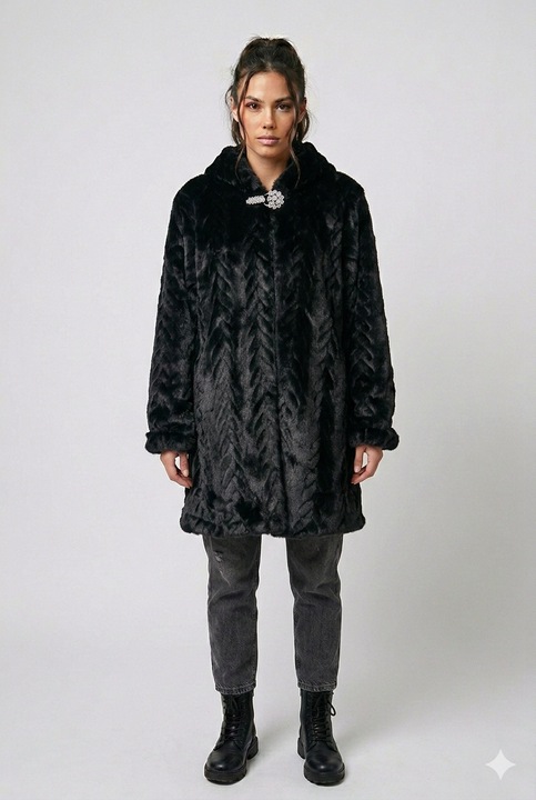 Haina din blana artificiala Aurora Neagra L/XL