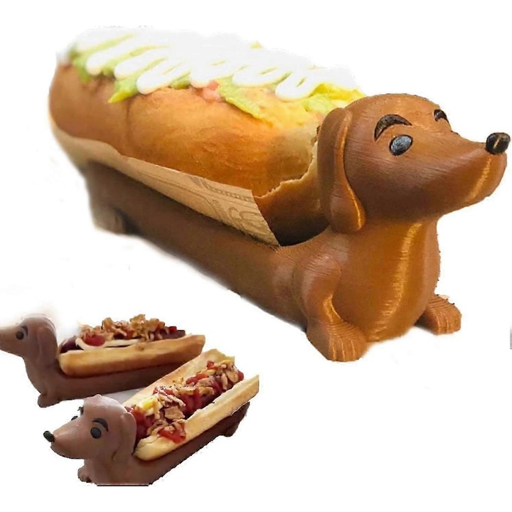 Tava servire set 2 bucati, forma caine Dachshund, plastic, 15x5x7.5cm, multicolor