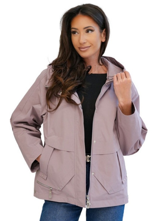 Jacheta dama parka mov plus size, gluga fixa, fermoar, material poliester, casual primavara-vara, Agrafka, Mov
