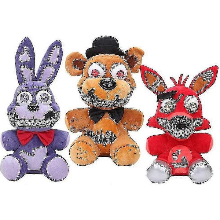 Five Nights At Freddy's plüssjáték készlet - Foxy The Pirate, Nightmare Bonnie, Freddy Fazbear, Chica