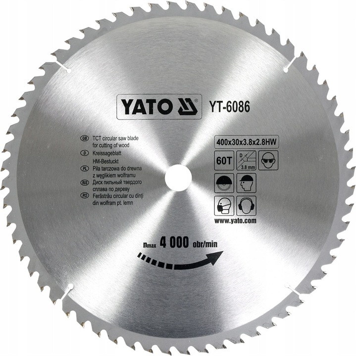 Disc de taiere Yato 400x30mm, 60 dinti, pentru lemn, 2.8mm grosime