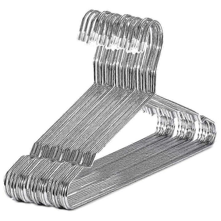 20 darabos rozsdamentes acél vállfa készlet, 40x20cm, ezüst színű, ergonomikus kialakítás