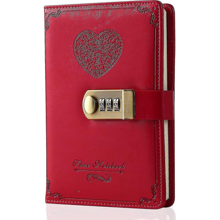 Jurnal cu lacat, B6, 116 foi, piele, rosu