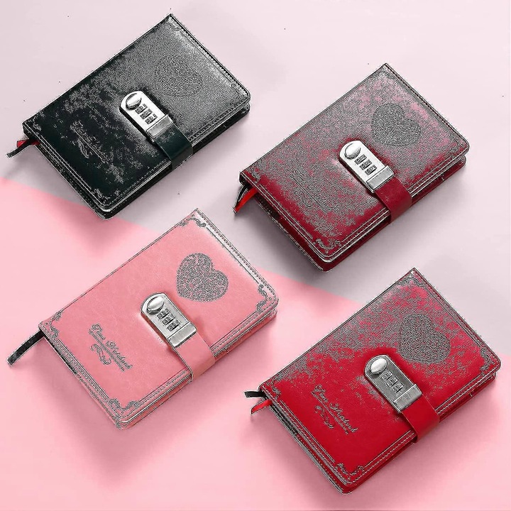 Jurnal cu lacat, B6, 116 foi, piele, impermeabil, negru