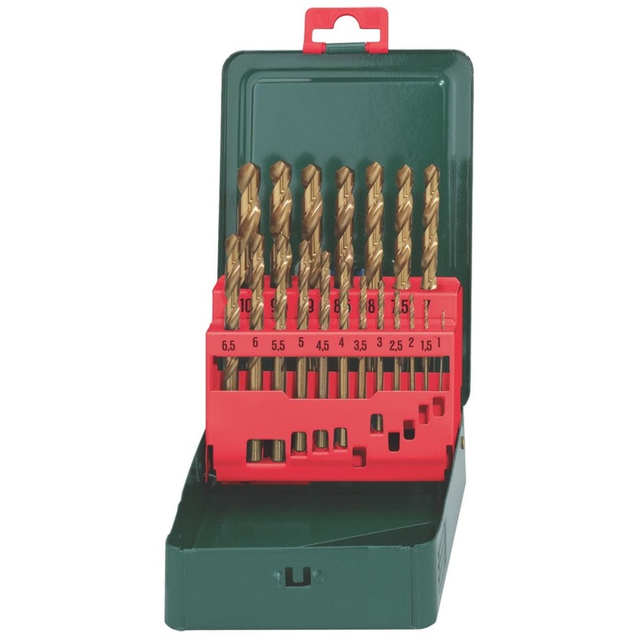Set de 19 burghie HSS-TIN, 1-10mm, aurii, pentru metal