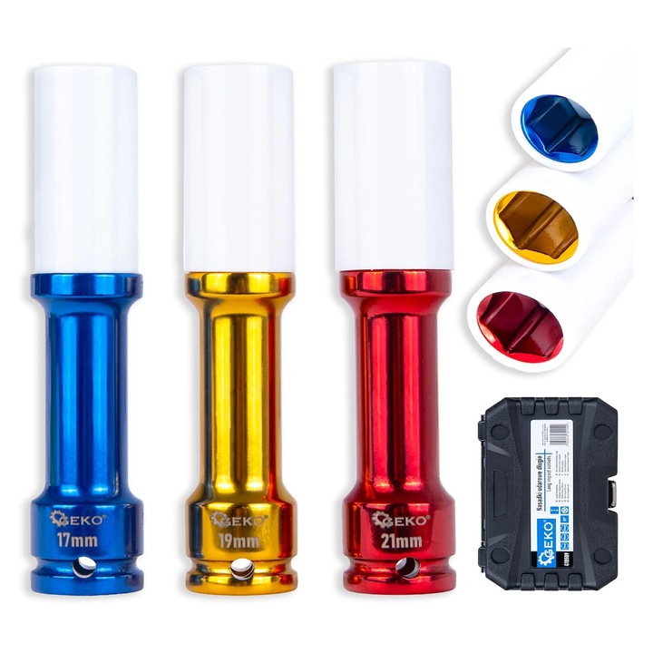 Geko G10509 Комплект от 3 тръбни ударни ключа за джанти, 17 мм, 19 мм, 21 мм, Geko G10509