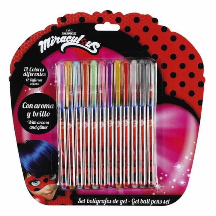 Set de pixuri gel Jad, LADYBUG MARINETTE, 12 culori, 23x23cm